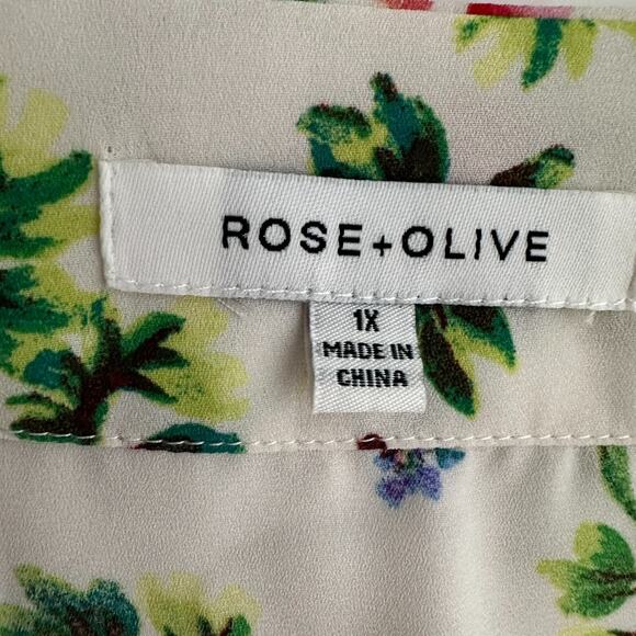 Rose + Olive Women Chiffon White Folral 3/4 Sleeve‎ V Neck Blouse Size 1X - Picture 5 of 8